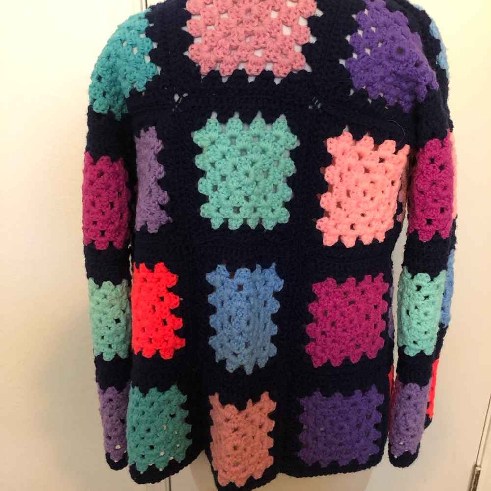 Colorful Crochet Patchwork Cardigan Sweater - Picture 2 of 3